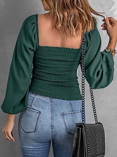 Women's Blouses Square Neck Long Sleeves Slim Blouse - LuckyFash™