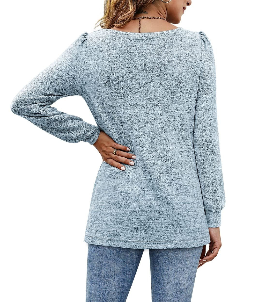 Women‘s Blouses Square Neck Puff Sleeve Casual Blouse - LuckyFash™