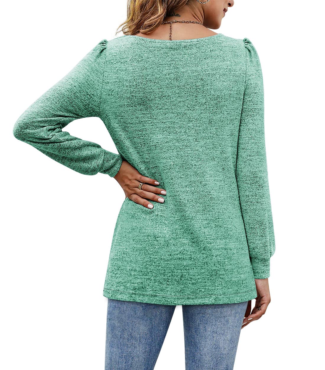 Women‘s Blouses Square Neck Puff Sleeve Casual Blouse - LuckyFash™