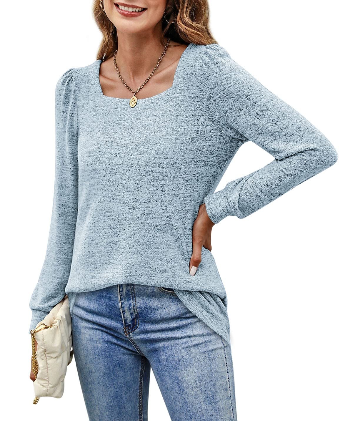 Women‘s Blouses Square Neck Puff Sleeve Casual Blouse - LuckyFash™