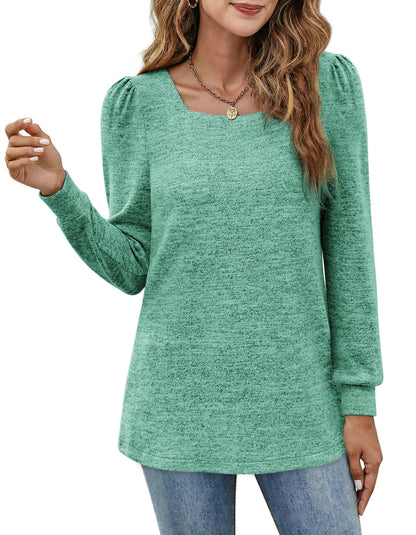 Women‘s Blouses Square Neck Puff Sleeve Casual Blouse - LuckyFash™