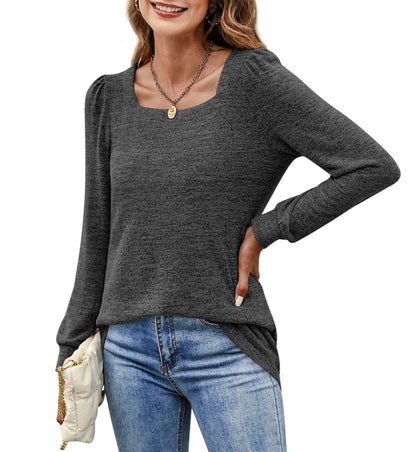 Women‘s Blouses Square Neck Puff Sleeve Casual Blouse - LuckyFash™