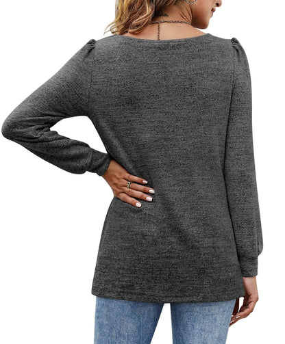 Women‘s Blouses Square Neck Puff Sleeve Casual Blouse - LuckyFash™