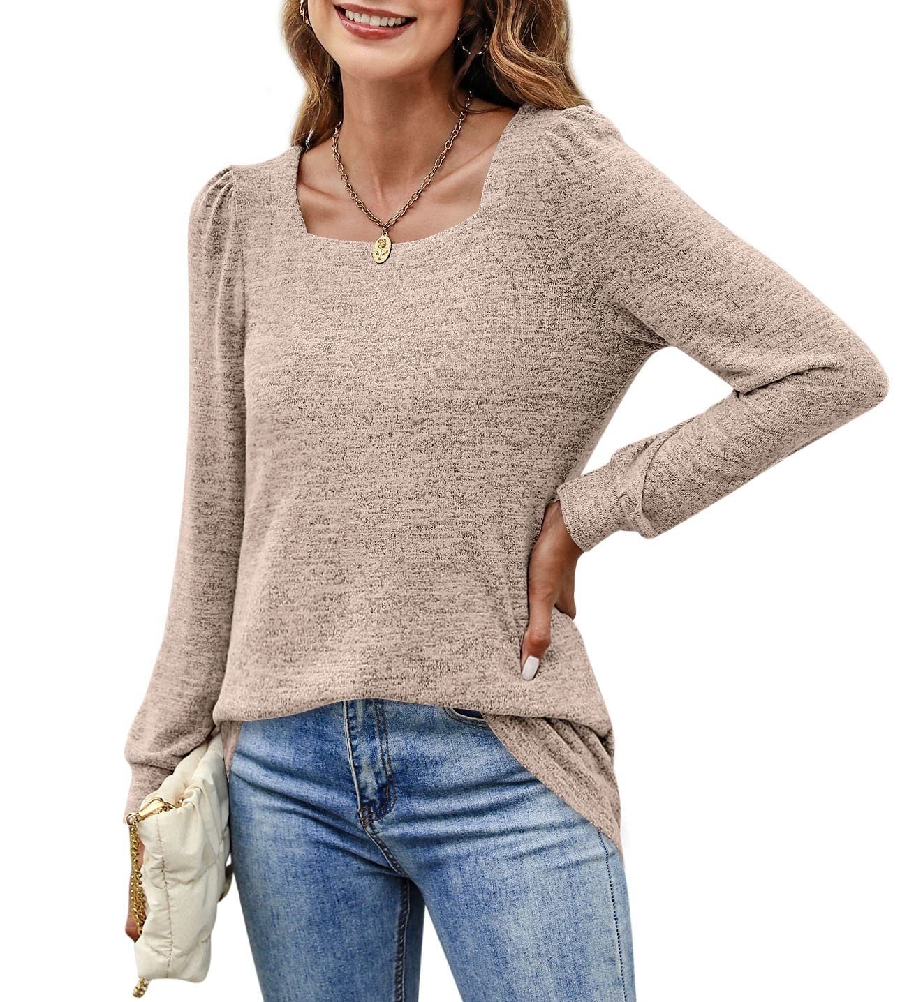 Women‘s Blouses Square Neck Puff Sleeve Casual Blouse - LuckyFash™