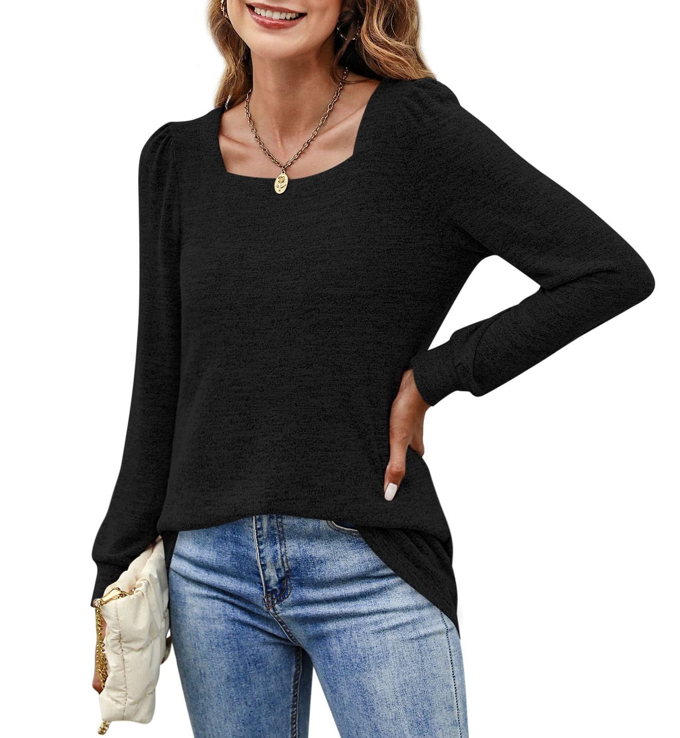 Women‘s Blouses Square Neck Puff Sleeve Casual Blouse - LuckyFash™