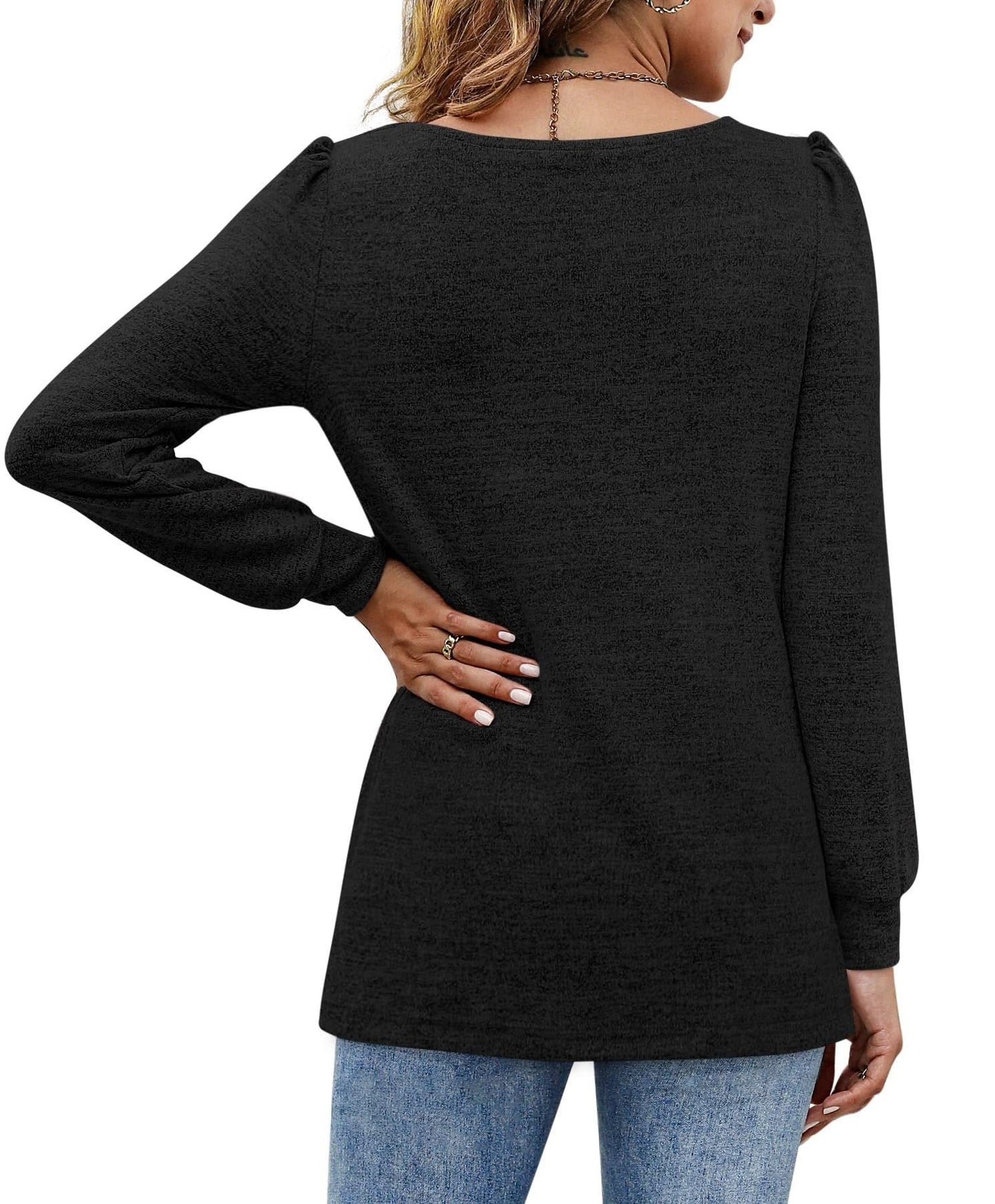 Women‘s Blouses Square Neck Puff Sleeve Casual Blouse - LuckyFash™