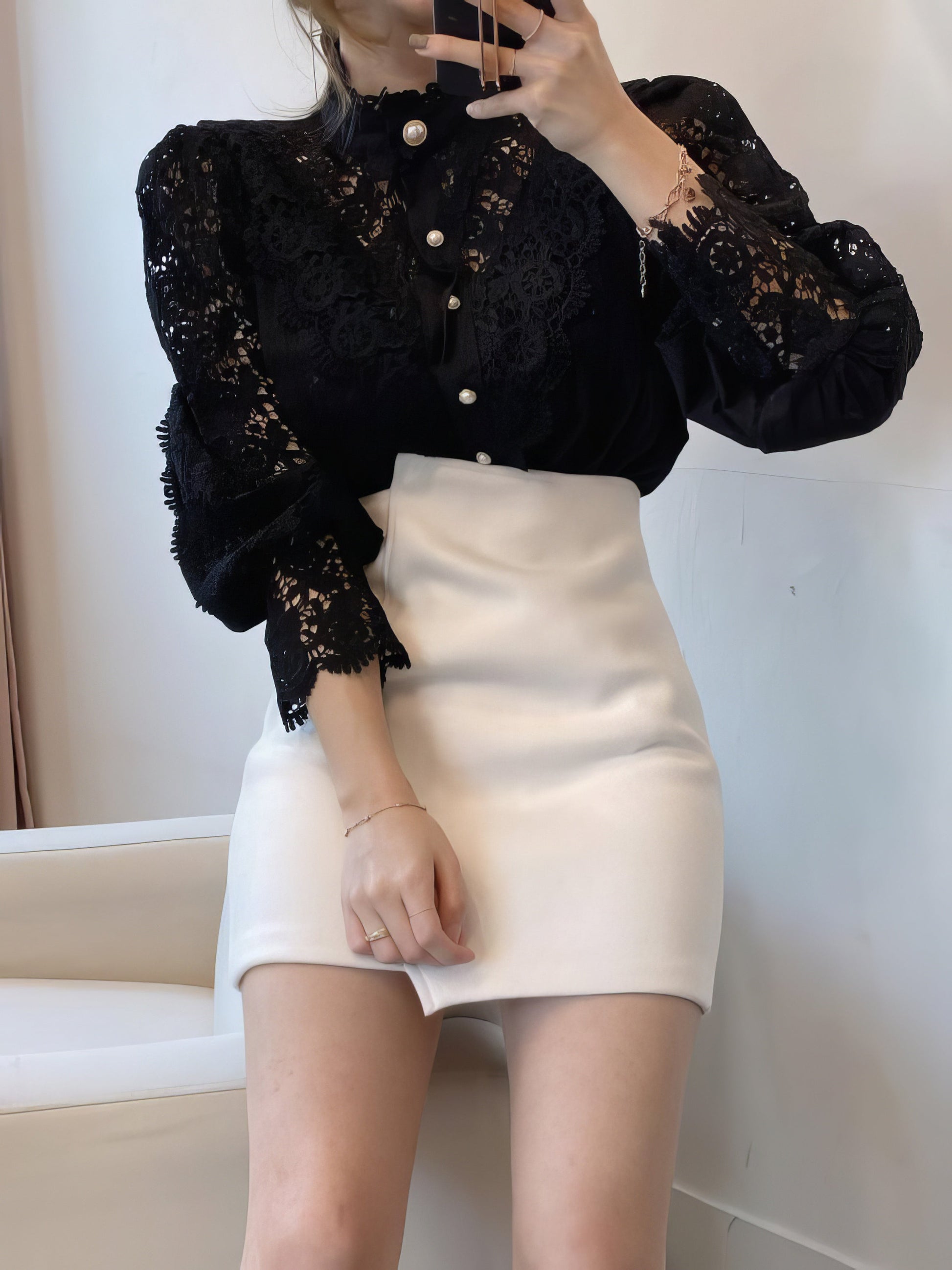 Blouses Stand Collar Hollow Lace Pearl Button Blouses - LuckyFash™