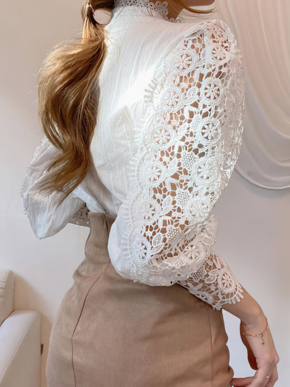 Blouses Stand Collar Hollow Lace Pearl Button Blouses - LuckyFash™