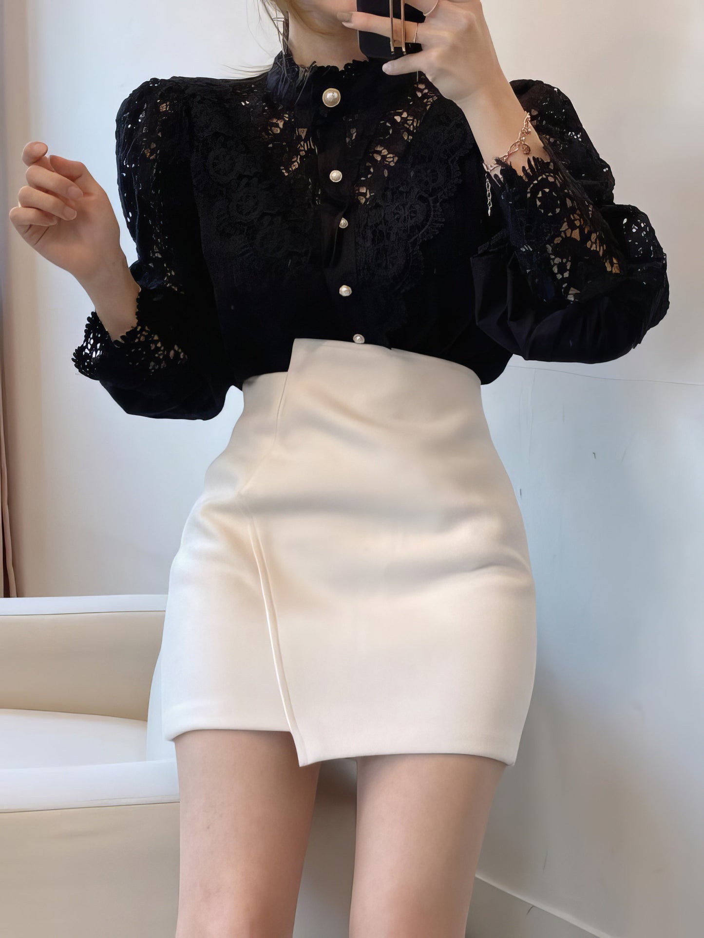 Blouses Stand Collar Hollow Lace Pearl Button Blouses - LuckyFash™