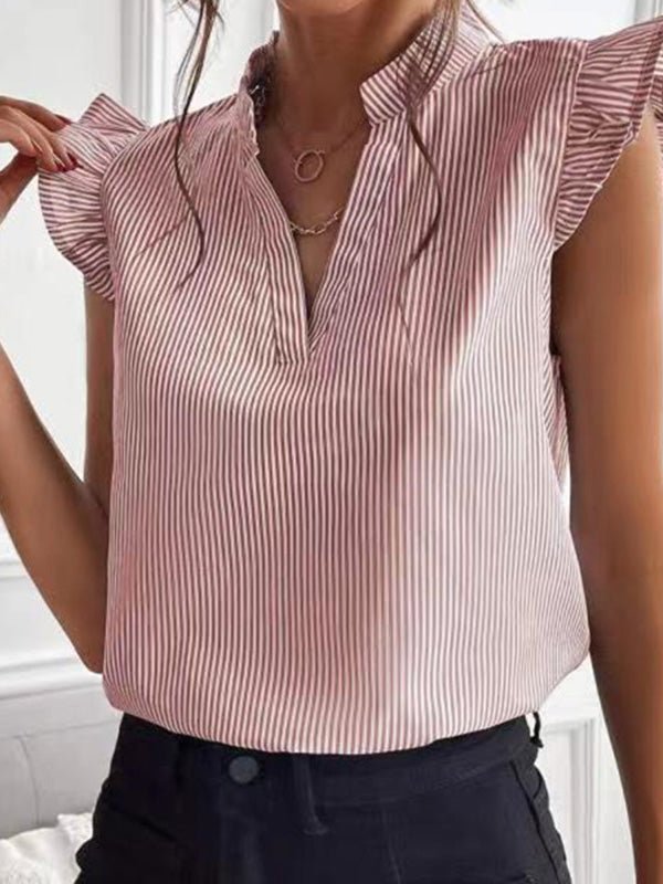 Women's Blouses Stand Collar Striped Slim Blouse - LuckyFash™