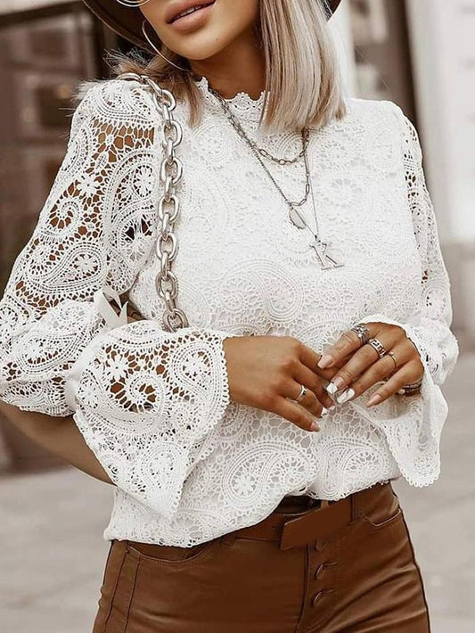 Women's Blouses Stand-Up Collar Long Sleeve Lace Blouses - LuckyFash™