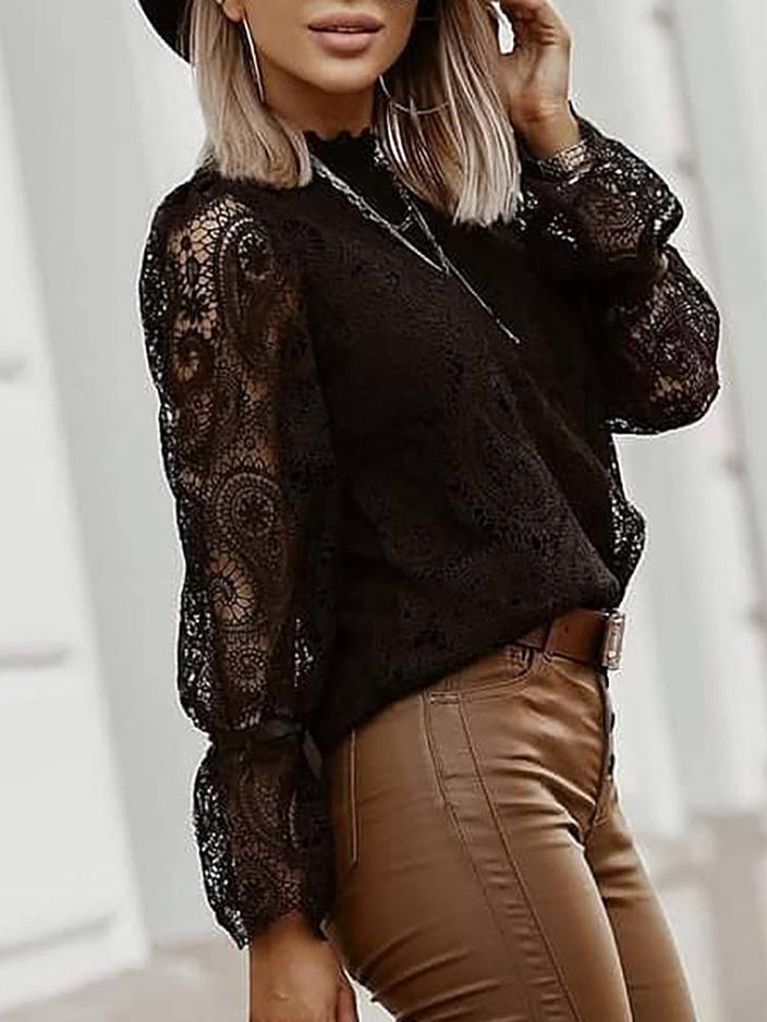 Women's Blouses Stand-Up Collar Long Sleeve Lace Blouses - LuckyFash™