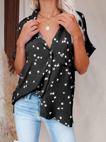 Women's Blouses Star Print V-Neck Breasted Doll Sleeve Blouse - LuckyFash™