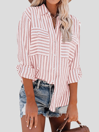 Women's Blouses Striped Single-Breasted Long Sleeve Blouse - LuckyFash™