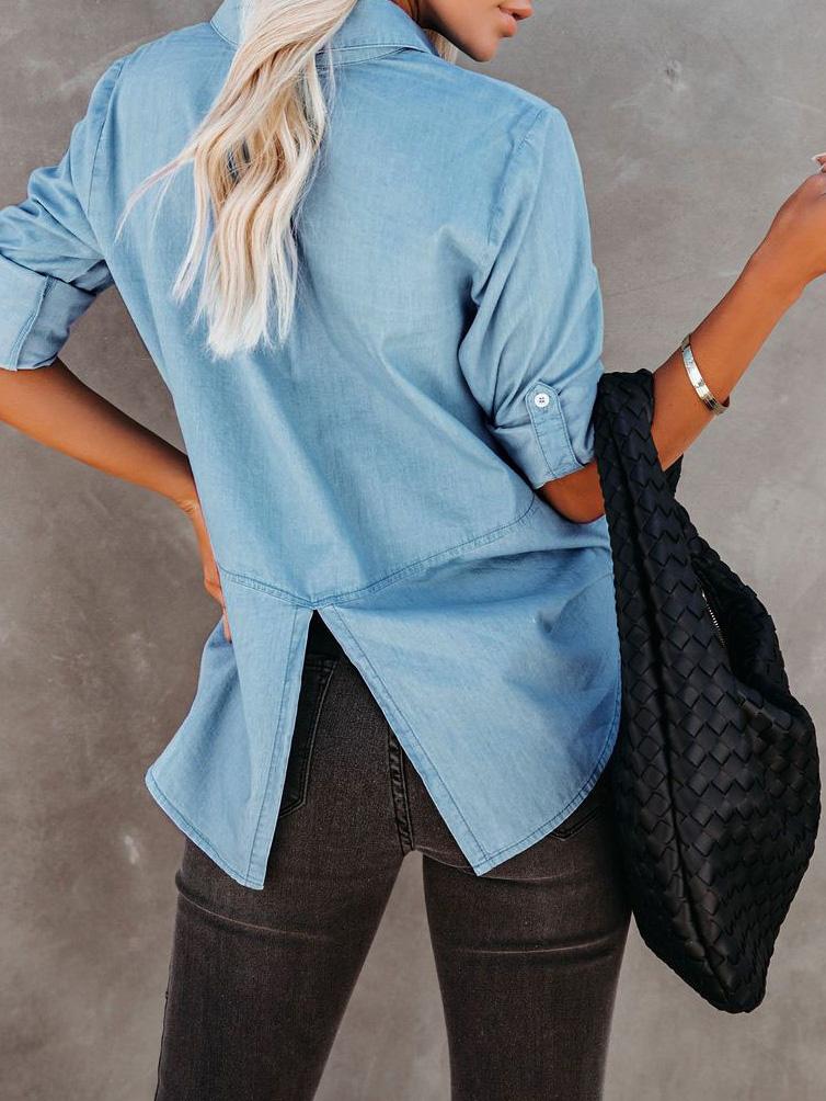 Women's Blouses Temperament Long Sleeve Button Denim Blouse - LuckyFash™