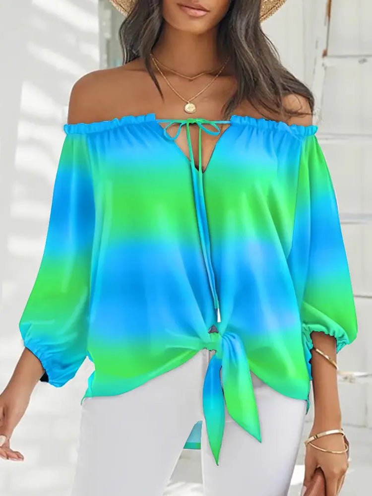 Women's Blouses Tie-Dye One-Shoulder Lace-Up Blouse - LuckyFash™