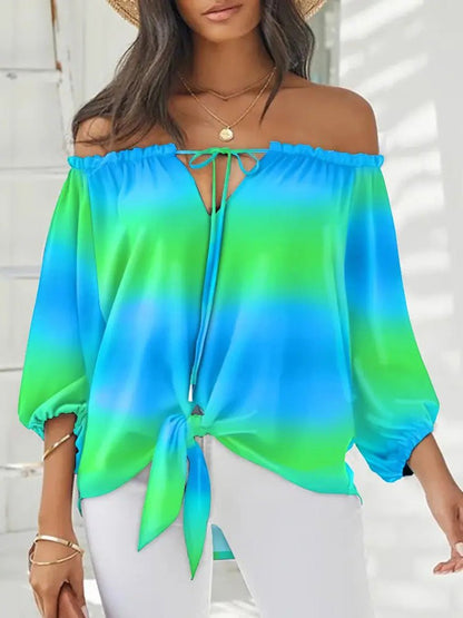 Women's Blouses Tie-Dye One-Shoulder Lace-Up Blouse - LuckyFash™