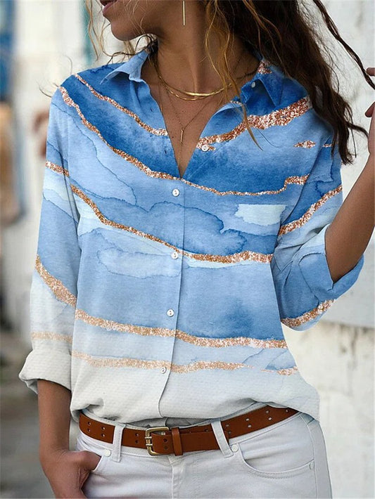 Women's Blouses Tie-Dye Printed Lapel Long Sleeve Blouse - LuckyFash™