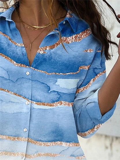 Women's Blouses Tie-Dye Printed Lapel Long Sleeve Blouse - LuckyFash™