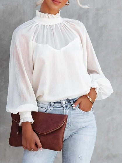 Women's Blouses Turtleneck Balloon Sleeve Chiffon Blouse - LuckyFash™