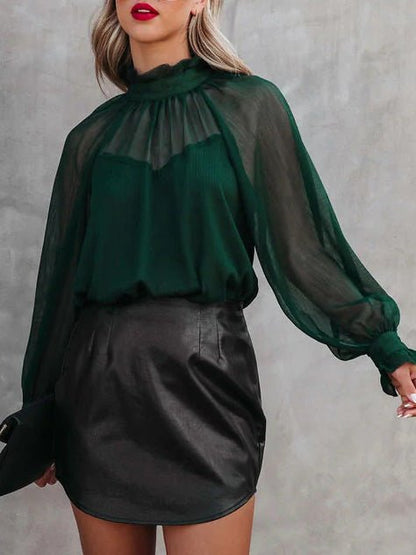 Women's Blouses Turtleneck Balloon Sleeve Chiffon Blouse - LuckyFash™