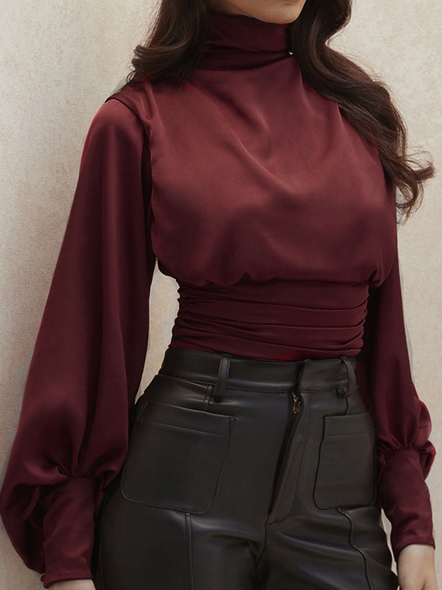 Blouses Turtleneck Bare Back Balloon Sleeve Blouse - LuckyFash™