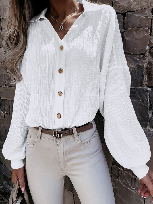 Women's Blouses V-Neck Button Balloon Sleeve Blouse - LuckyFash™