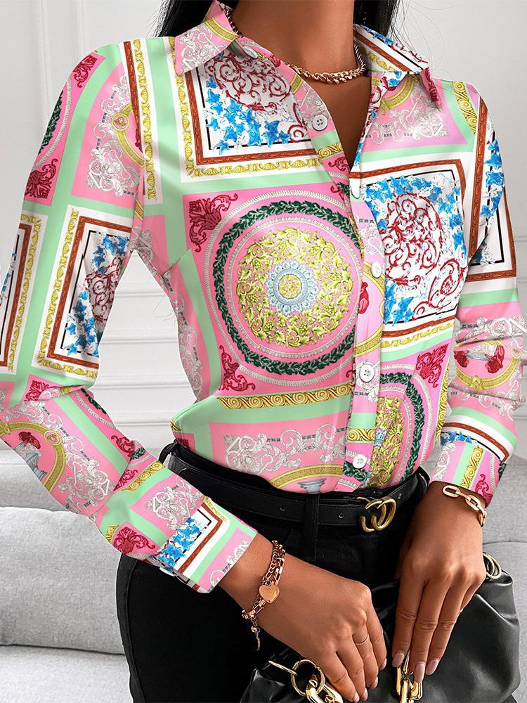 Women's Blouses V-Neck Button Printing Long Sleeve Blouse - LuckyFash™