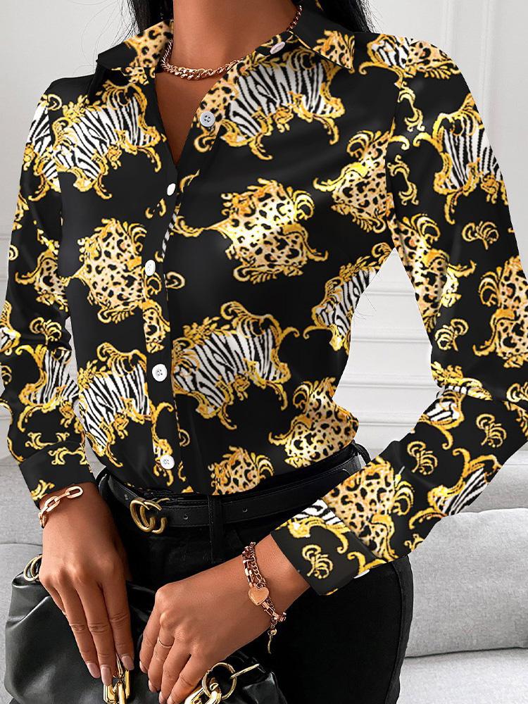 Women's Blouses V-Neck Button Printing Long Sleeve Blouse - LuckyFash™