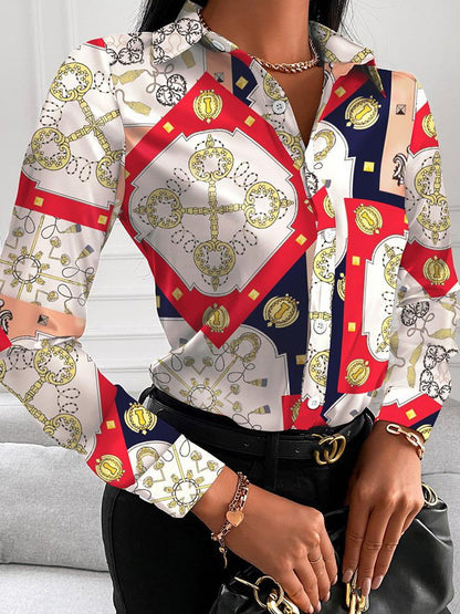 Women's Blouses V-Neck Button Printing Long Sleeve Blouse - LuckyFash™