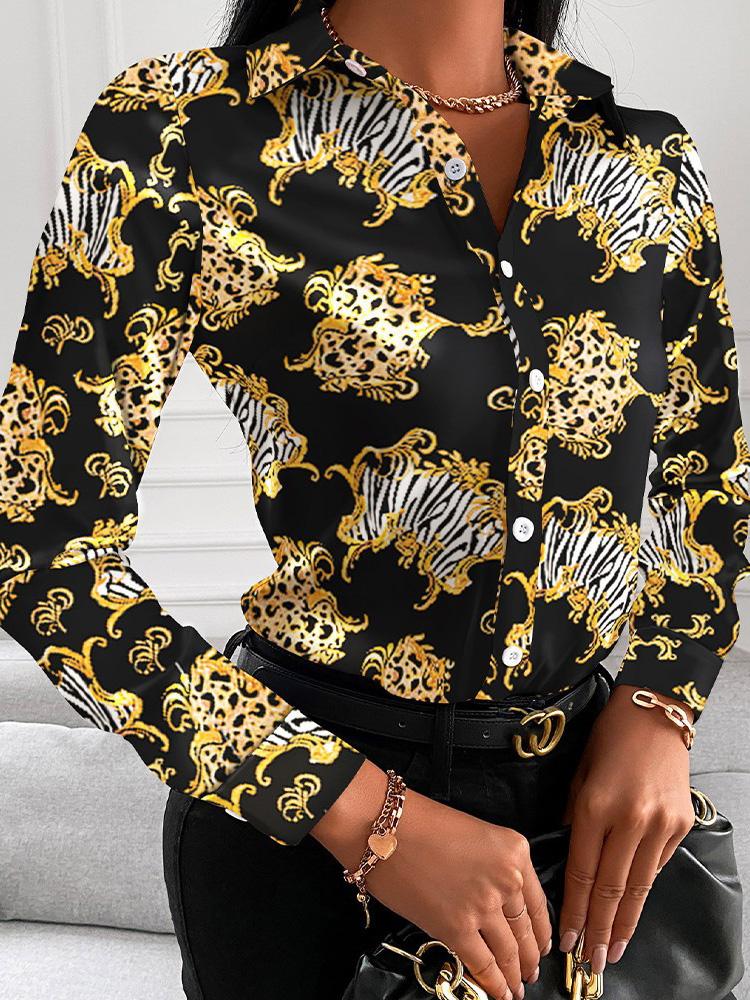 Women's Blouses V-Neck Button Printing Long Sleeve Blouse - LuckyFash™