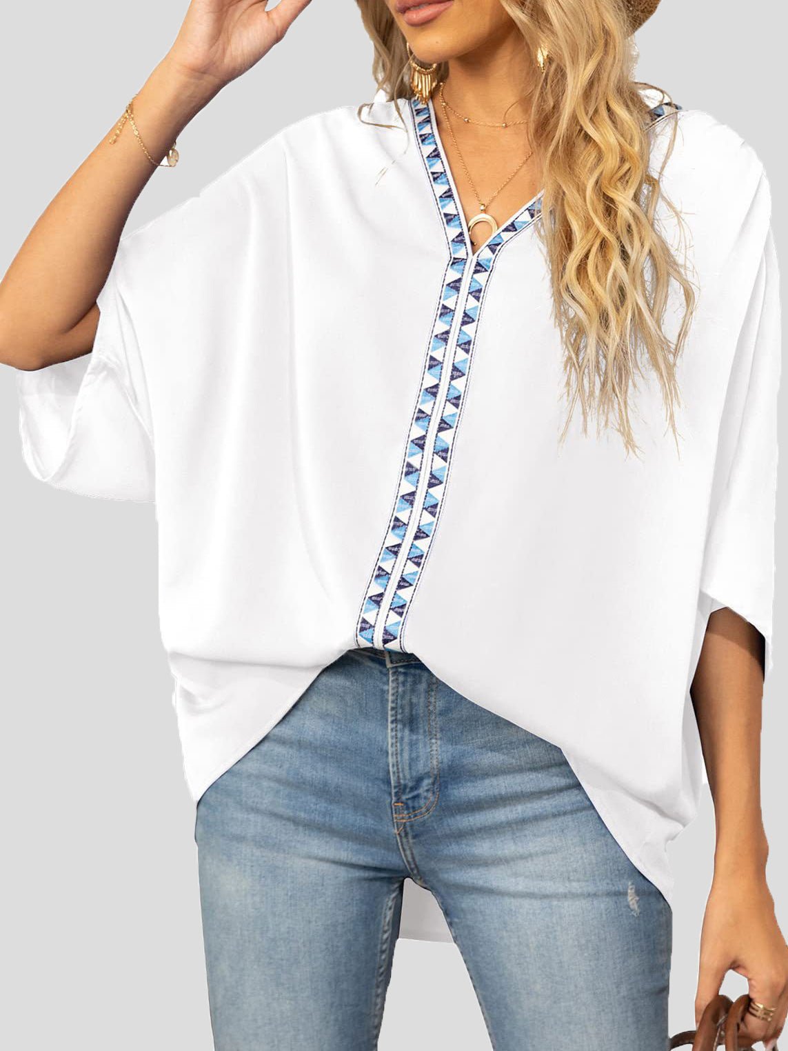 Women's Blouses V-Neck Dolman Sleeve Chiffon Blouse - LuckyFash™