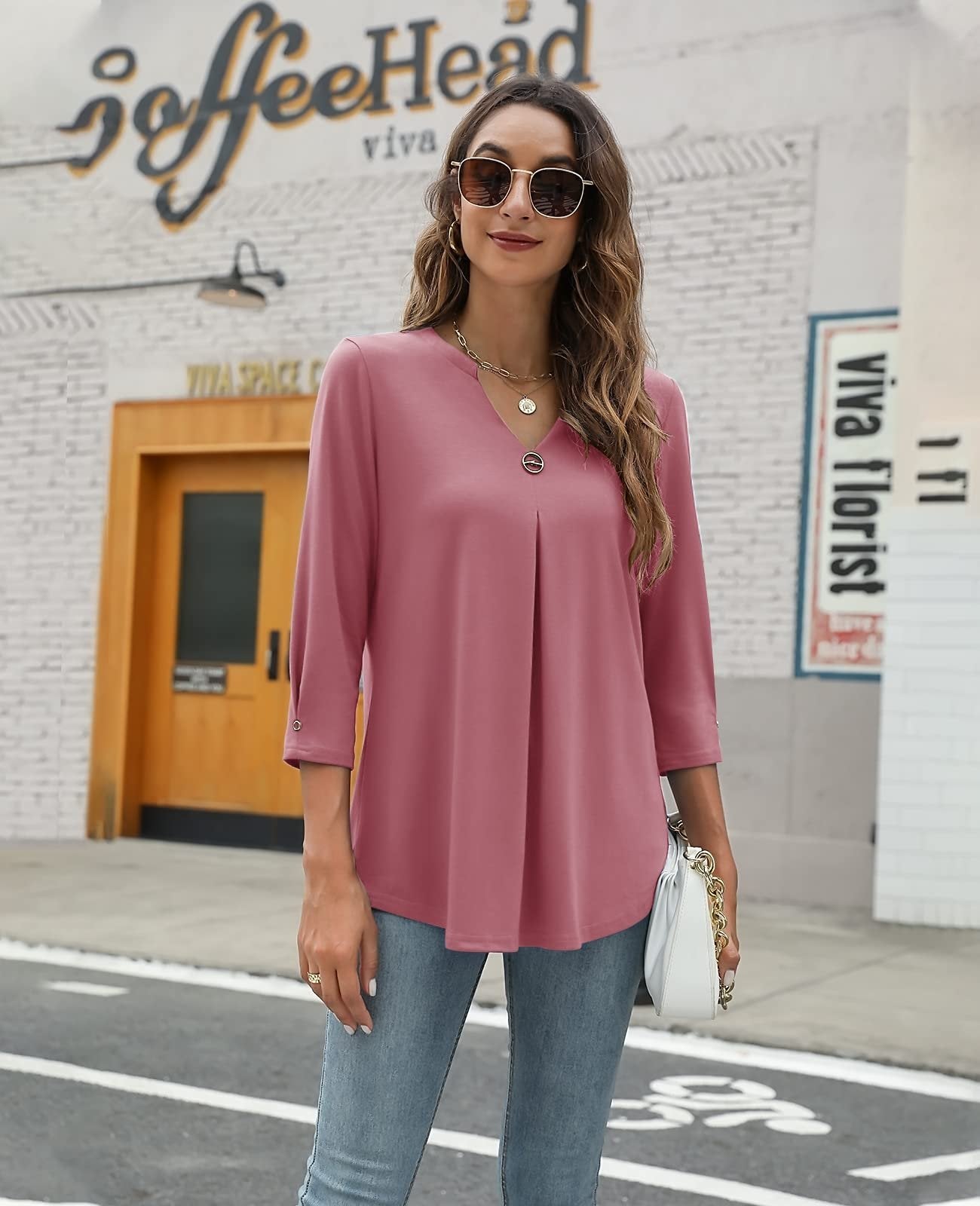 Blouses V Neck Mid Sleeve Casual Loose Blouse - LuckyFash™