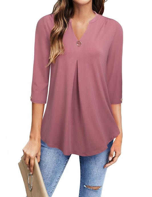 Blouses V Neck Mid Sleeve Casual Loose Blouse - LuckyFash™