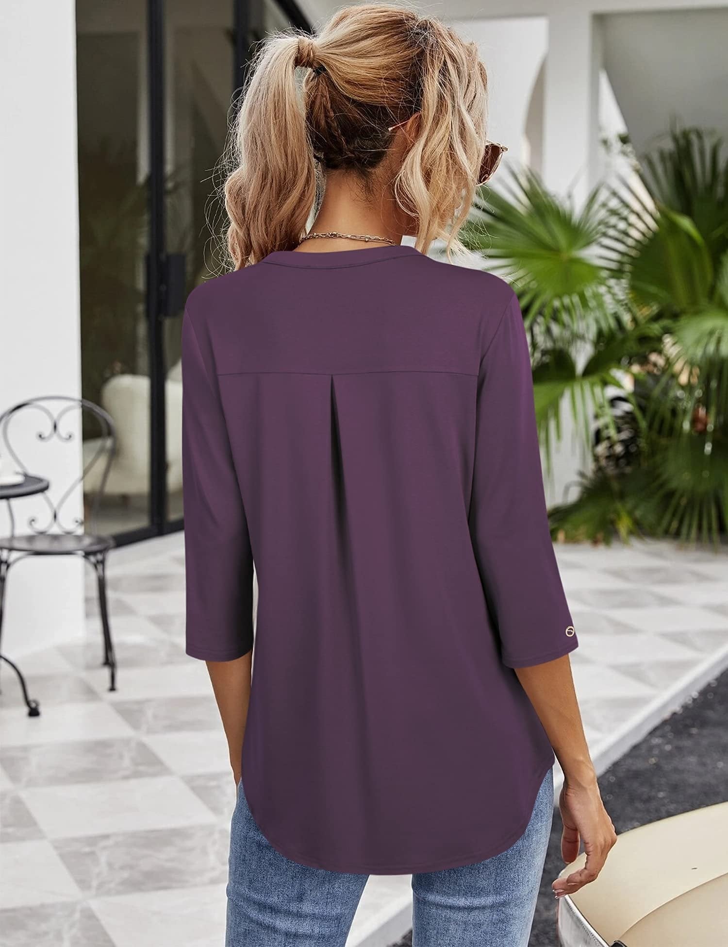 Blouses V Neck Mid Sleeve Casual Loose Blouse - LuckyFash™