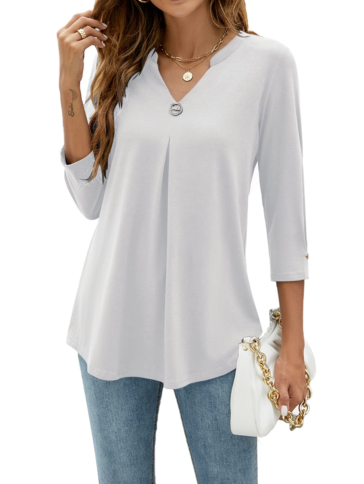 Blouses V Neck Mid Sleeve Casual Loose Blouse - LuckyFash™