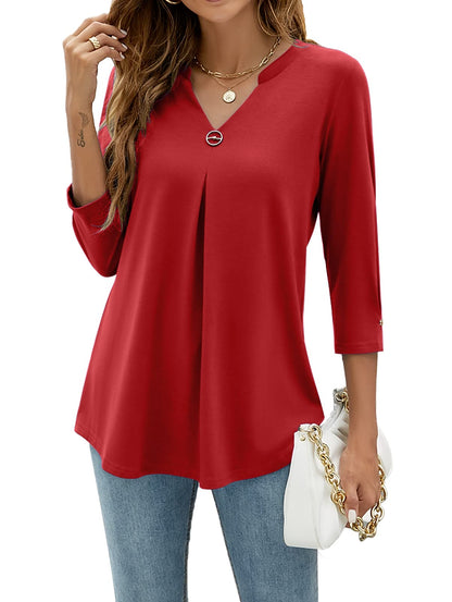 Blouses V Neck Mid Sleeve Casual Loose Blouse - LuckyFash™