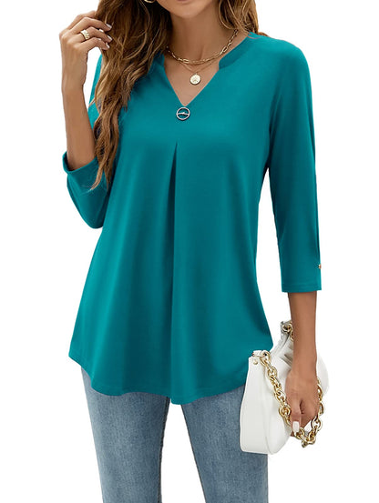 Blouses V Neck Mid Sleeve Casual Loose Blouse - LuckyFash™