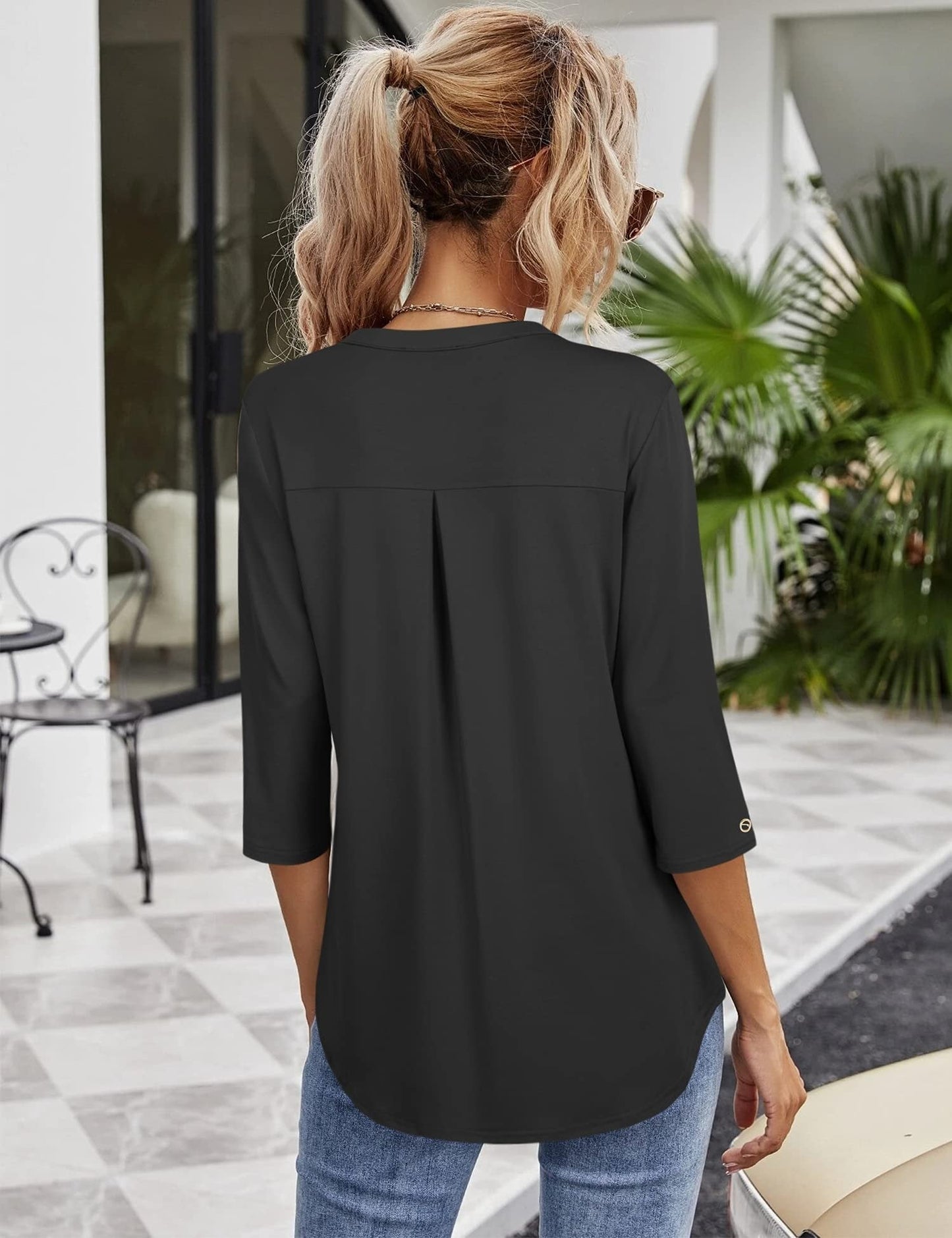 Blouses V Neck Mid Sleeve Casual Loose Blouse - LuckyFash™