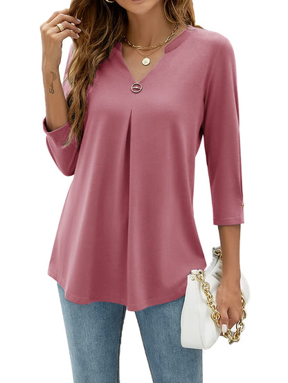 Blouses V Neck Mid Sleeve Casual Loose Blouse - LuckyFash™