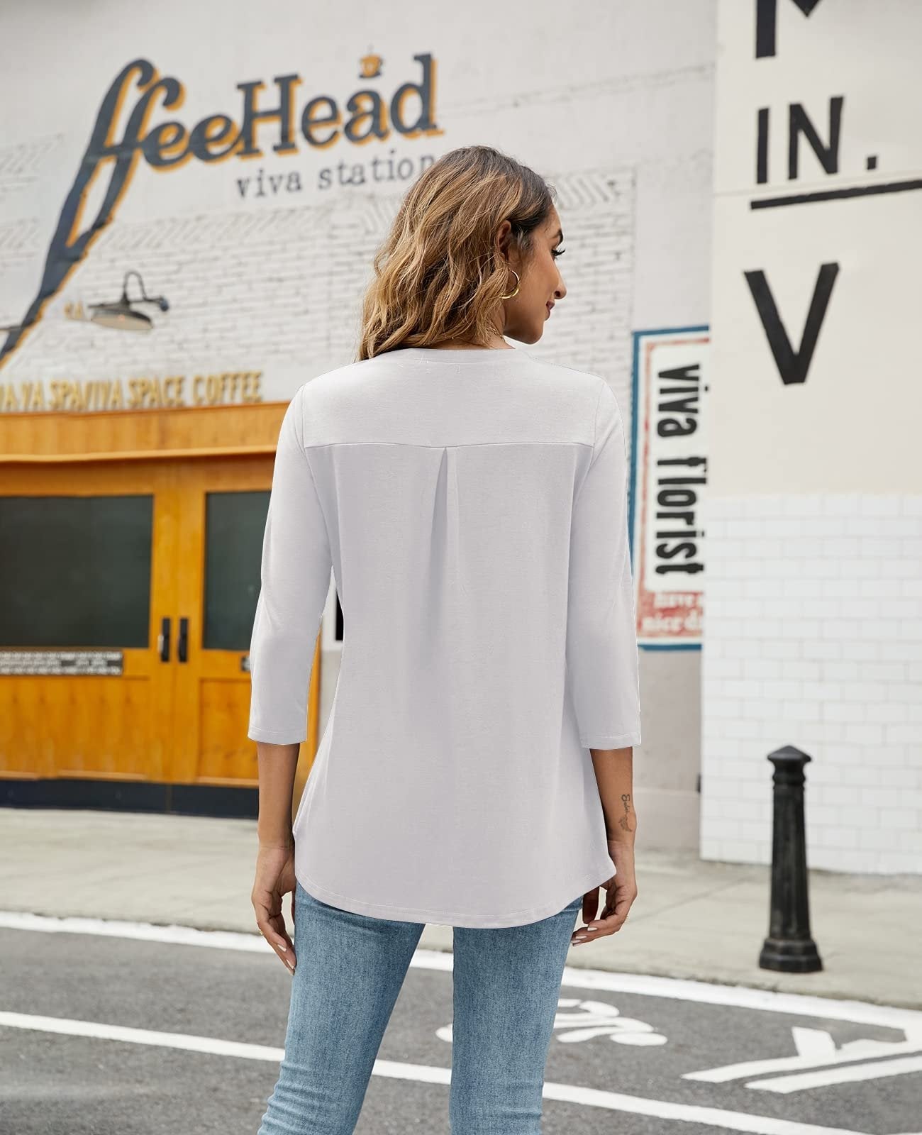 Blouses V Neck Mid Sleeve Casual Loose Blouse - LuckyFash™