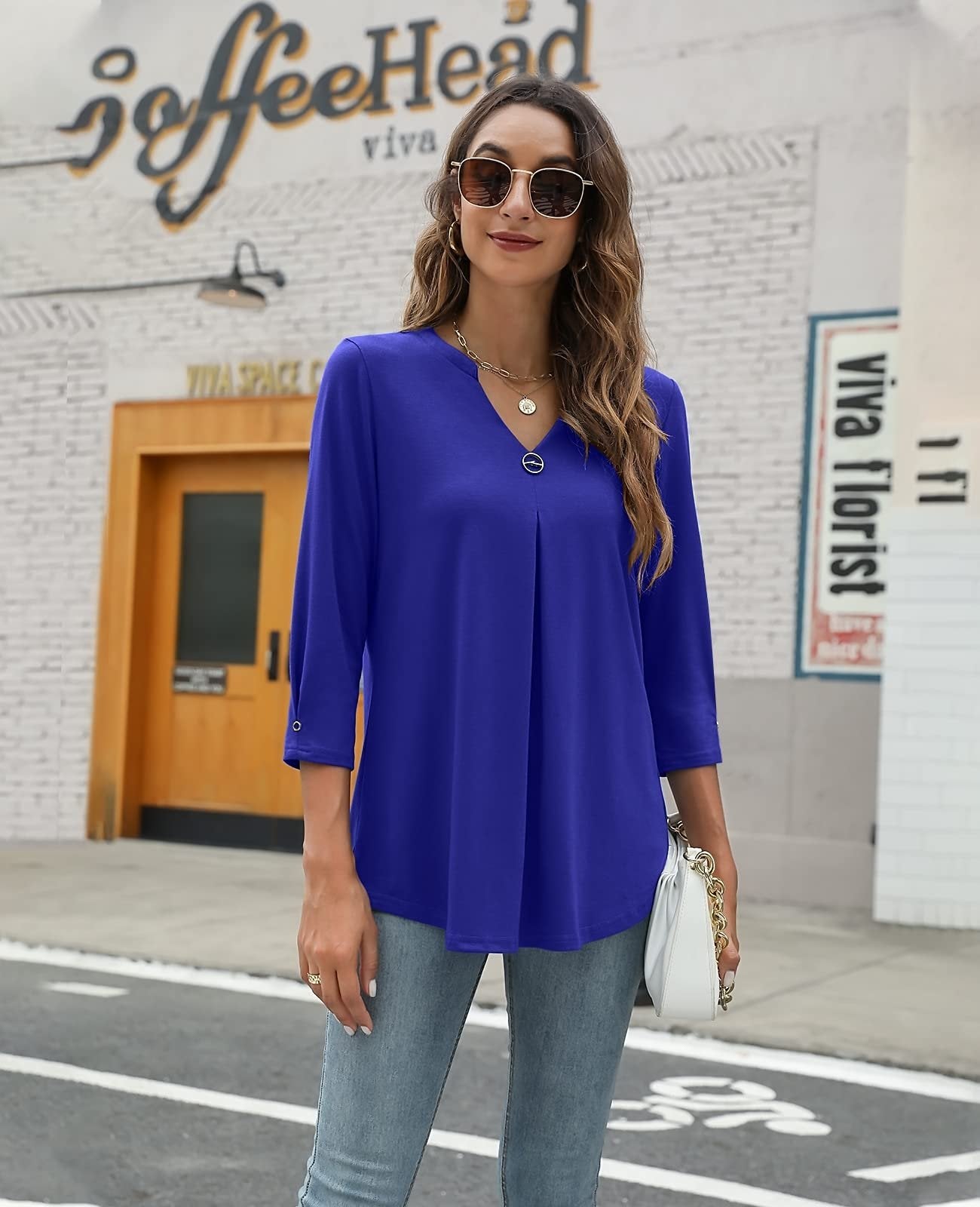 Blouses V Neck Mid Sleeve Casual Loose Blouse - LuckyFash™