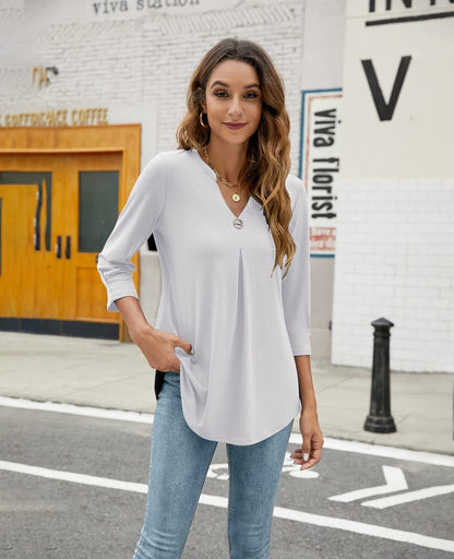 Blouses V Neck Mid Sleeve Casual Loose Blouse - LuckyFash™