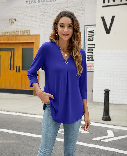 Blouses V Neck Mid Sleeve Casual Loose Blouse - LuckyFash™