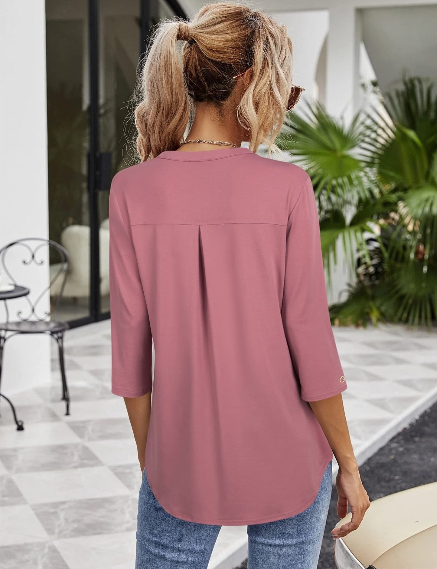 Blouses V Neck Mid Sleeve Casual Loose Blouse - LuckyFash™