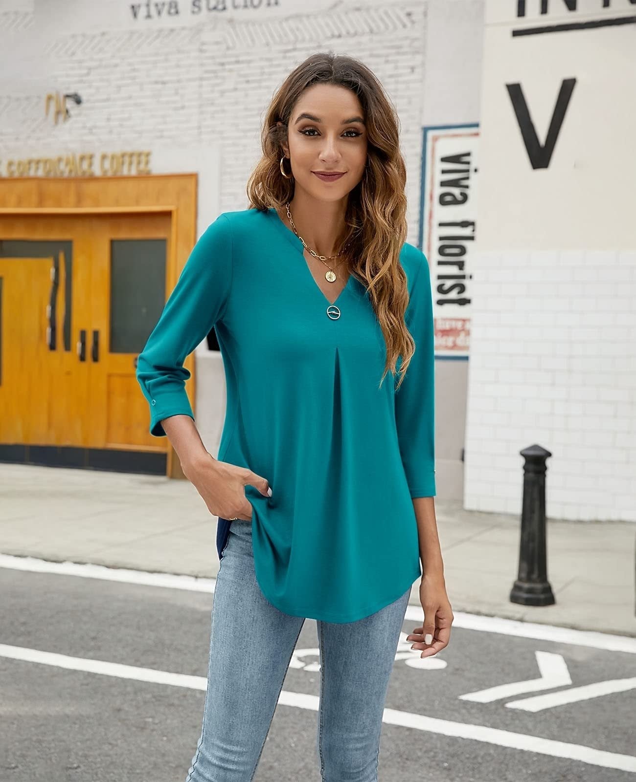 Blouses V Neck Mid Sleeve Casual Loose Blouse - LuckyFash™