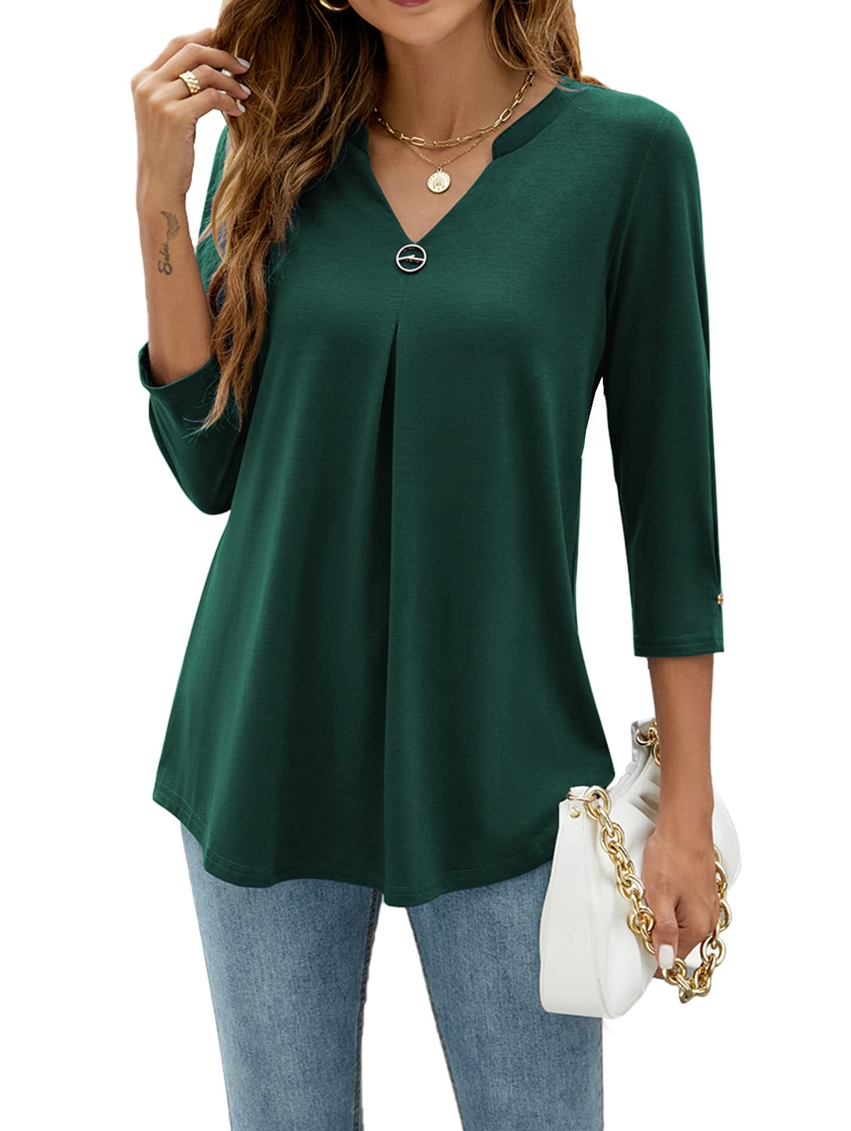 Blouses V Neck Mid Sleeve Casual Loose Blouse - LuckyFash™