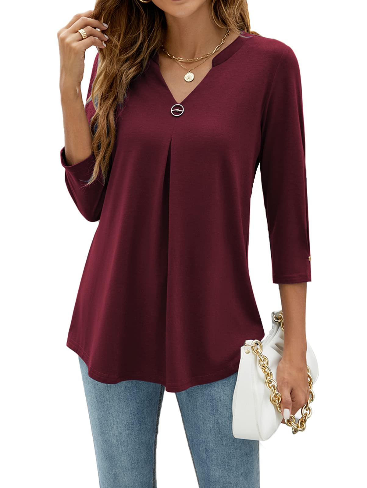 Blouses V Neck Mid Sleeve Casual Loose Blouse - LuckyFash™