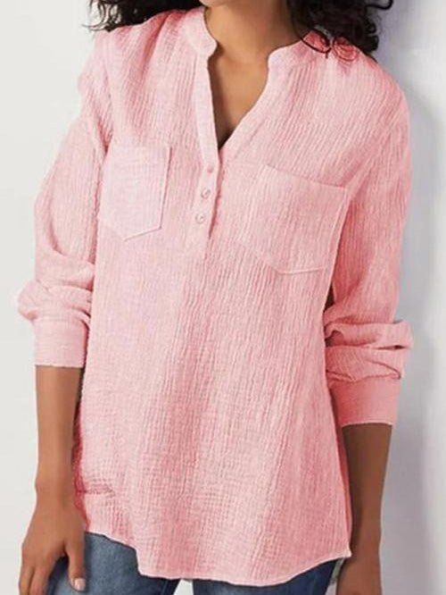 Blouses V-Neck Pocket Long Sleeve Blouse - LuckyFash™