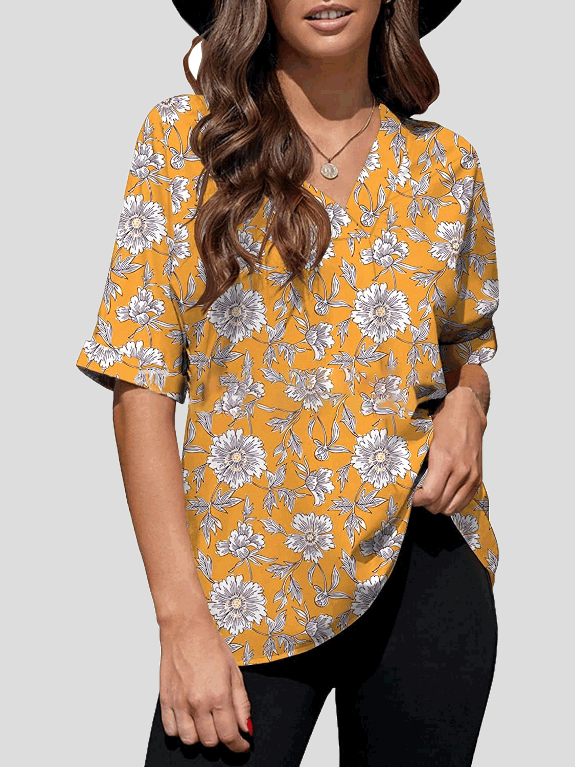 Women's Blouses V-Neck Print Mid Sleeve Blouse - LuckyFash™